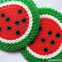 Watermelon coasters made from melty/hama beads